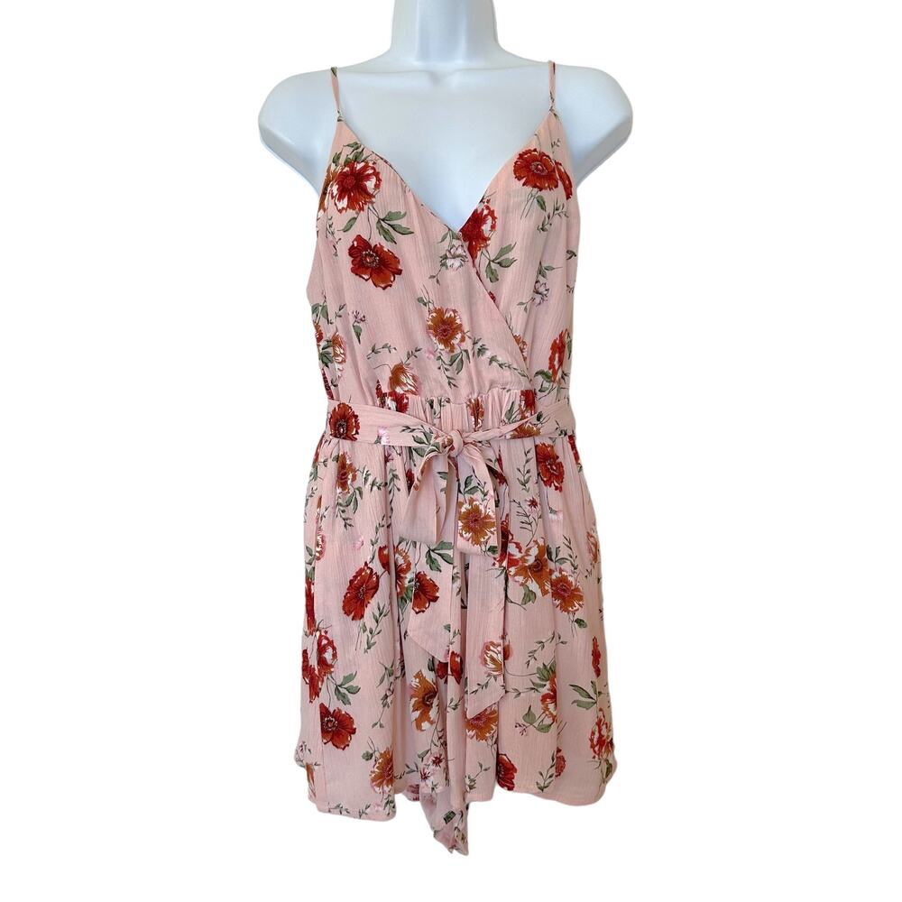 Mahina Pink Floral Romper Adjustable Spaghetti Strap Size Medium